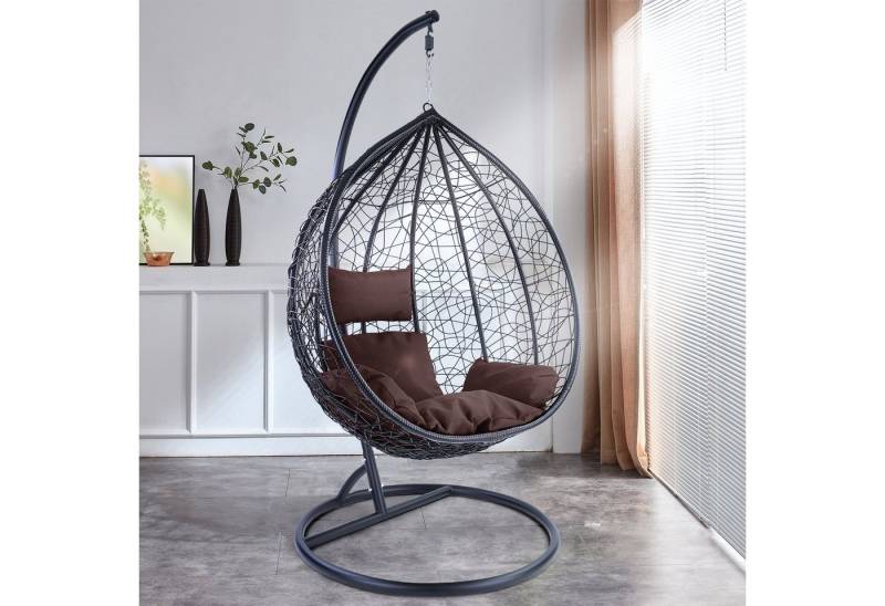 RAMROXX Hängesessel Luxus Miami XXL Polyrattan Korb und Gestell schwarz Kissen dkl.braun RAMROXX Hängesessel Luxus Miami XXL Polyrattan Korb und Gestell schwarz Kissen dkl.braun von RAMROXX