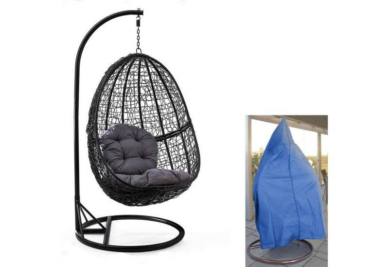 RAMROXX Hängesessel Luxus mit Gestell Schwarz Sitzkissen Grau XL + Cover Blau von RAMROXX