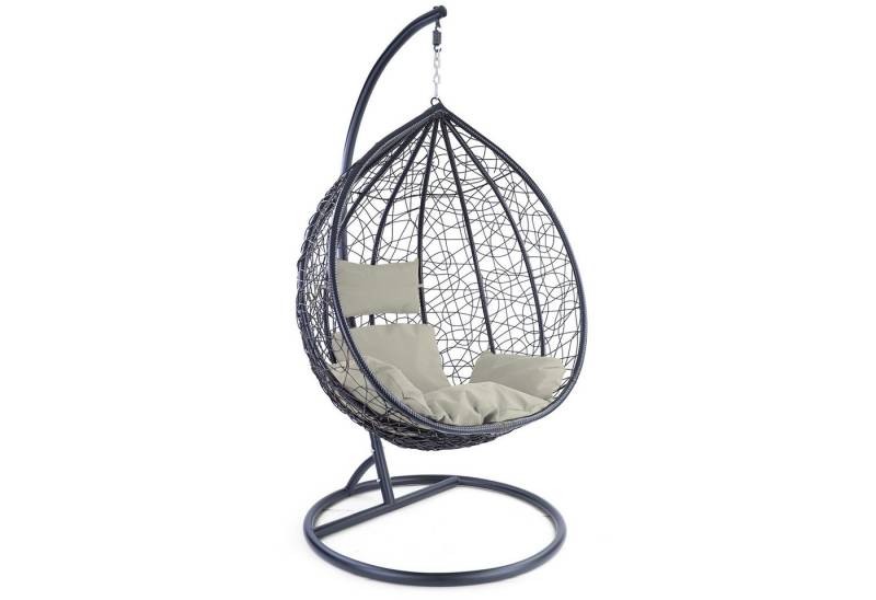 RAMROXX Hängesessel Miami XXL Polyrattan Korb und Gestell schwarz Kissen hellgrau RAMROXX Hängesessel Miami XXL Polyrattan Korb und Gestell schwarz Kissen hellgrau von RAMROXX