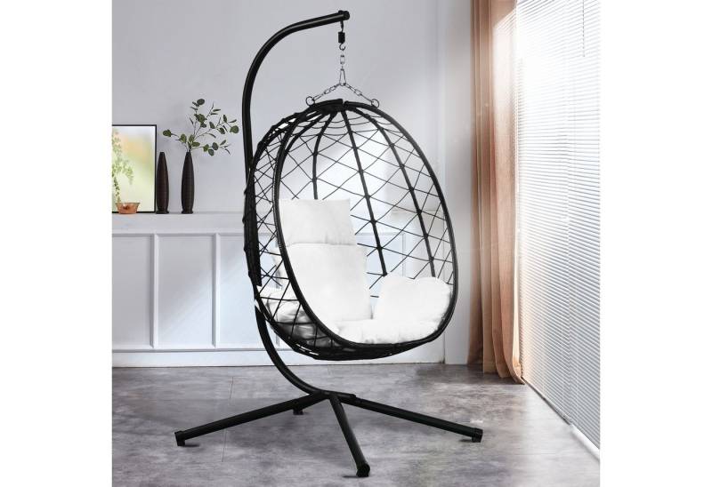 RAMROXX Hängesessel NEW XXL Gestell Schwarz mit Korb Schwarz und Kissen Weiss von RAMROXX