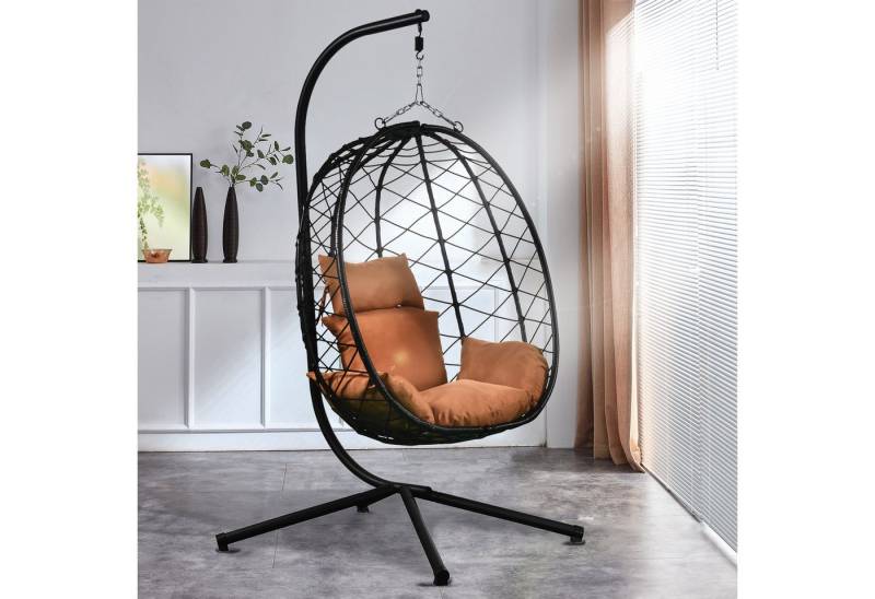 RAMROXX Hängesessel NEW XXL Gestell mit Korb Schwarz und Kissen Braun von RAMROXX
