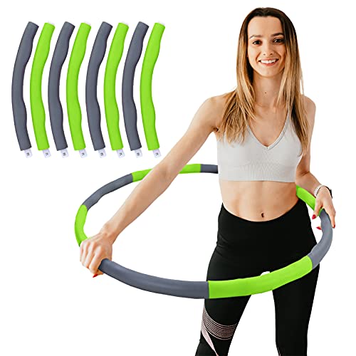 RAMROXX Hula Hoop Fitness Reifen 8 Teile gepolstert Durchmesser einstellbar Grau Grün von RAMROXX