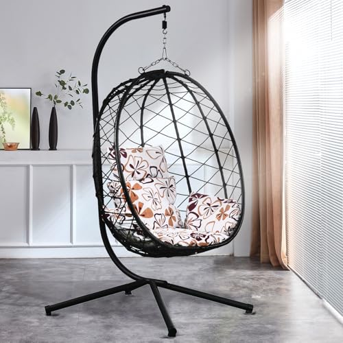 RAMROXX Luxus Hängesessel New XXL Gestell mit Korb Schwarz und Kissen Blumenmuster von RAMROXX
