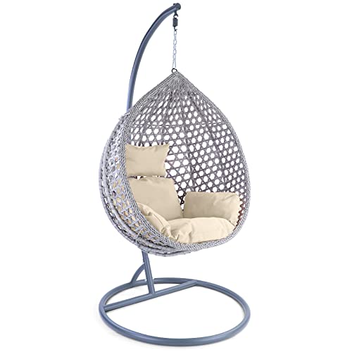 RAMROXX Luxus Hängesessel Style XL Polyrattan mit Korb grau Gestell grau Kissen beige RAMROXX Luxus Hängesessel Style XL Polyrattan mit Korb grau Gestell grau Kissen beige von RAMROXX