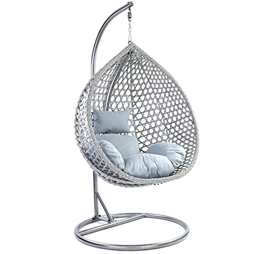 RAMROXX Luxus Hängesessel Style XXL Korb Gestell Grau mit Relaxkissen Hell Grau von RAMROXX
