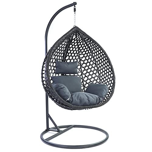 RAMROXX Luxus Hängesessel Style XXL Korb Gestell Schwarz mit Relaxkissen Grau von RAMROXX