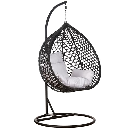 Luxus Hängesessel Style XXL Rattan Korb Gestell Schwarz mit Relaxkissen Weiss von RAMROXX