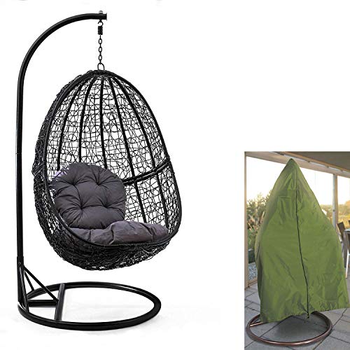 RAMROXX Luxus Hängesessel mit Gestell Schwarz Sitzkissen Grau XL + Cover Grün von RAMROXX