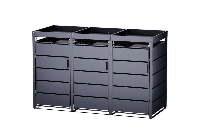 RAMROXX Mülltonnenbox 3er mit Blumenkasten und Magnettüren 196*80*124cm RAMROXX Mülltonnenbox 3er mit Blumenkasten und Magnettüren 196*80*124cm von RAMROXX