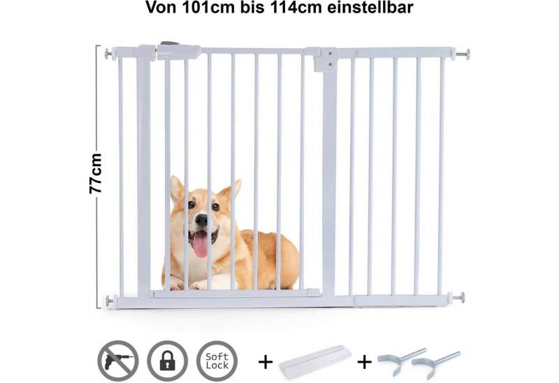 RAMROXX Treppenschutzgitter Absperrgitter Treppenschutz Metall + Rampe + Y Halter 101 -114cm 77cm, Mit Verlängerung 28 cm x Höhe: 77 cm x Tiefe: 2 cm RAMROXX Treppenschutzgitter Absperrgitter Treppenschutz Metall + Rampe + Y Halter 101 -114cm 77cm, Mit Verlängerung 28 cm x Höhe: 77 cm x Tiefe: 2 cm von RAMROXX