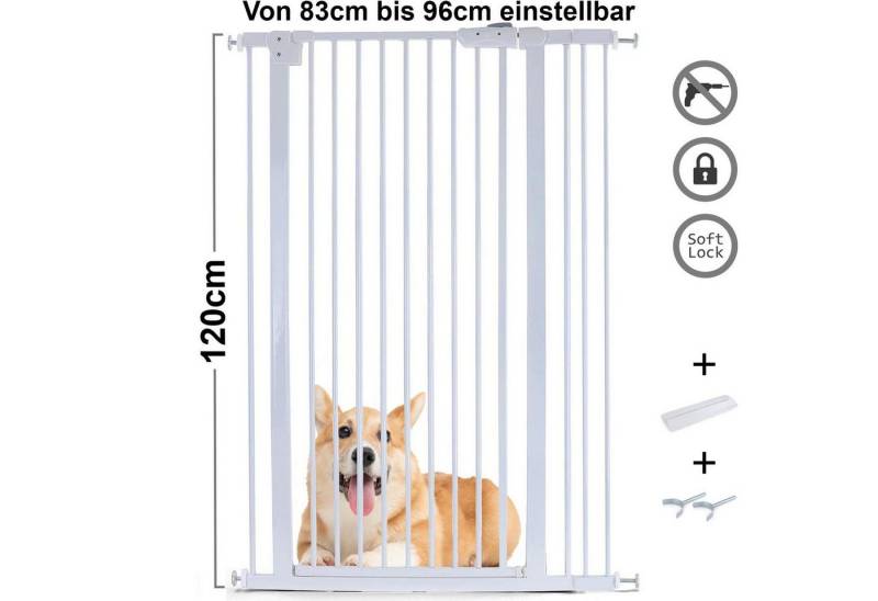 RAMROXX Treppenschutzgitter Absperrgitter Treppenschutz Metall + Rampe + Y Halter 83 -96cm 120cm von RAMROXX