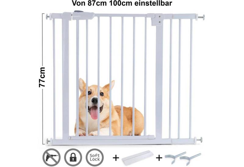 RAMROXX Treppenschutzgitter Absperrgitter Treppenschutz Metall + Rampe + Y Halter 87 -100cm 77cm von RAMROXX