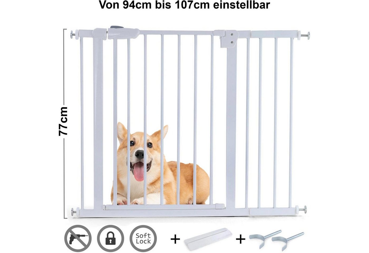 RAMROXX Treppenschutzgitter Absperrgitter Treppenschutz Metall + Rampe + Y Halter 94 -107cm 77cm von RAMROXX