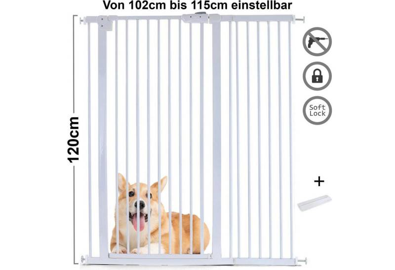 RAMROXX Treppenschutzgitter Absperrgitter Treppenschutz Metall weiß + Rampe 102 -115cm 120cm von RAMROXX