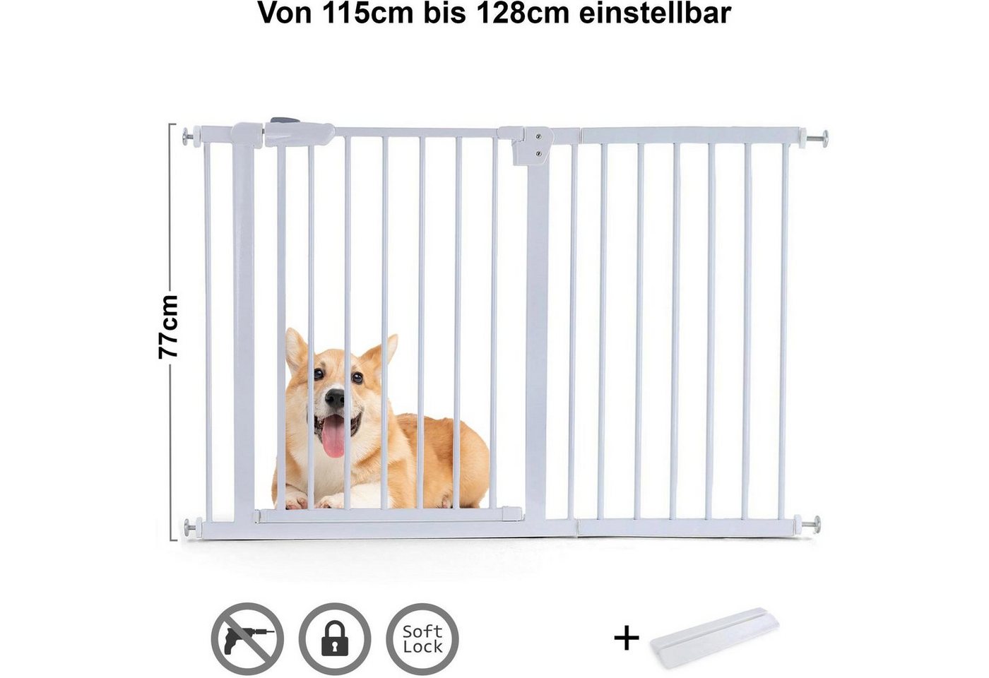 RAMROXX Treppenschutzgitter Absperrgitter Treppenschutz Metall weiß + Rampe 115 -128cm 77cm von RAMROXX