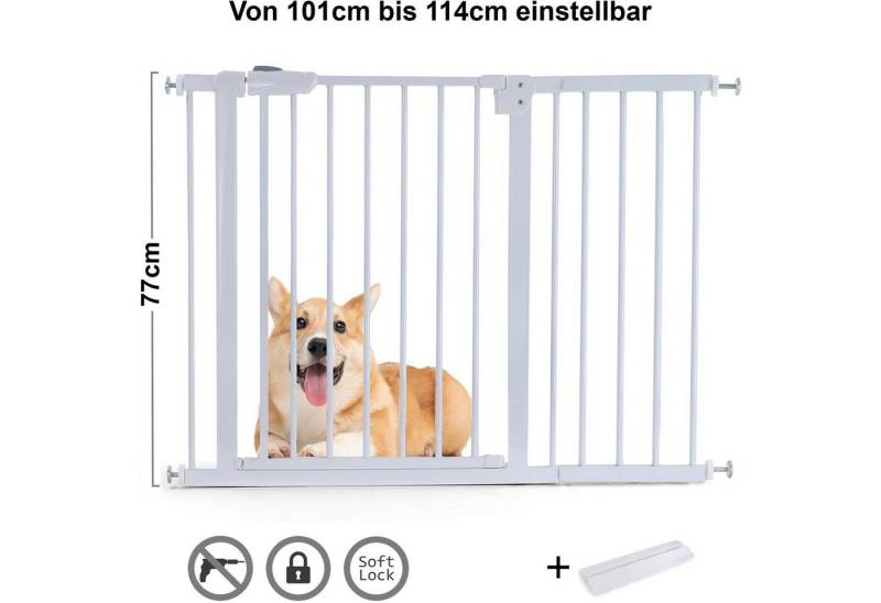 RAMROXX Treppenschutzgitter Absperrgitter Treppenschutz Metall weiß + Rampe 77cm hoch 101-114cm RAMROXX Treppenschutzgitter Absperrgitter Treppenschutz Metall weiß + Rampe 77cm hoch 101-114cm von RAMROXX