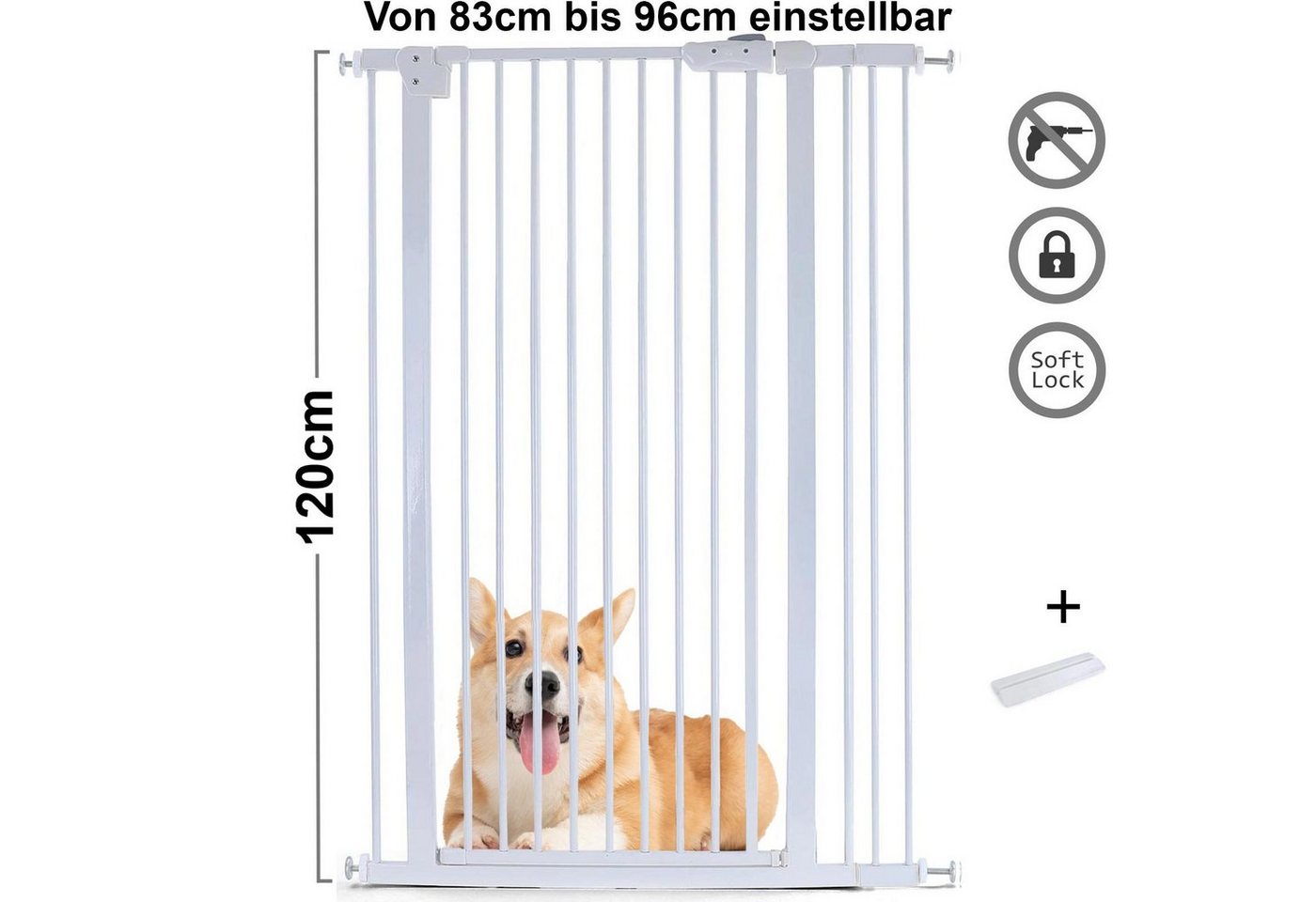 RAMROXX Treppenschutzgitter Absperrgitter Treppenschutz Metall weiß + Rampe 83 - 96cm 120cm von RAMROXX