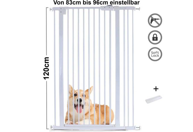 RAMROXX Treppenschutzgitter Absperrgitter Treppenschutz Metall weiß + Rampe 83 - 96cm 120cm von RAMROXX