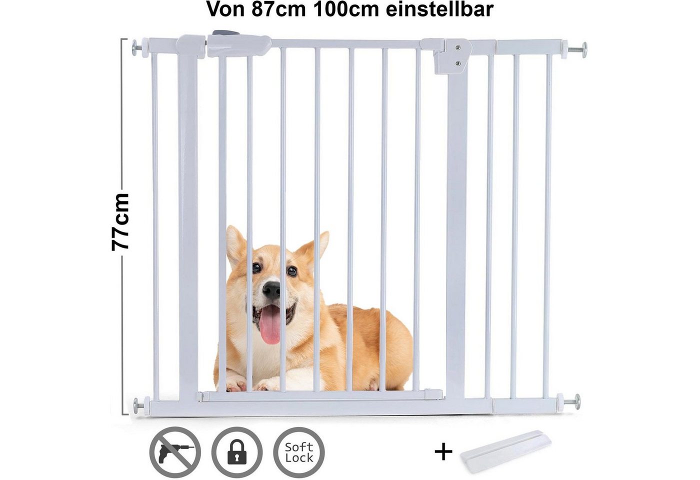 RAMROXX Treppenschutzgitter Absperrgitter Treppenschutz Metall weiß + Rampe 87 - 100cm 77cm, Material: Metall von RAMROXX