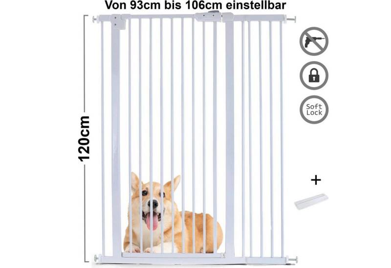 RAMROXX Treppenschutzgitter Absperrgitter Treppenschutz Metall weiß + Rampe 93 - 106cm 120cm von RAMROXX