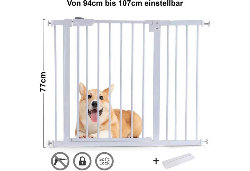 RAMROXX Treppenschutzgitter Absperrgitter Treppenschutz Metall weiß + Rampe 94 - 107cm 77cm von RAMROXX