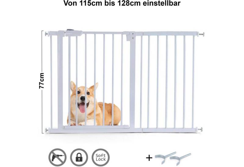 RAMROXX Treppenschutzgitter Absperrgitter Treppenschutz Metall weiß + Y Halter 115 -128cm 77cm RAMROXX Treppenschutzgitter Absperrgitter Treppenschutz Metall weiß + Y Halter 115 -128cm 77cm von RAMROXX