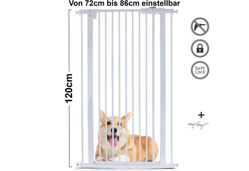 RAMROXX Treppenschutzgitter Absperrgitter Treppenschutz Metall weiß + Y Halter 72 -86cm 120cm von RAMROXX