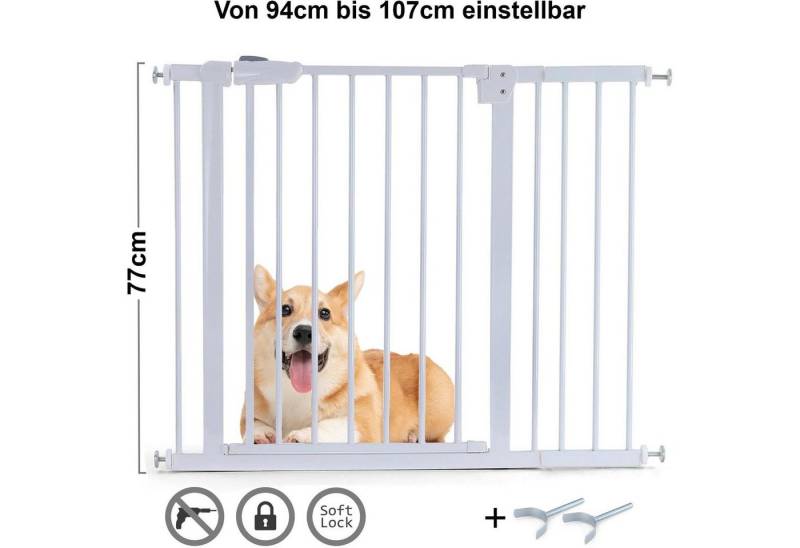 RAMROXX Treppenschutzgitter Absperrgitter Treppenschutz Metall weiß + Y Halter 94 -107cm 77cm RAMROXX Treppenschutzgitter Absperrgitter Treppenschutz Metall weiß + Y Halter 94 -107cm 77cm von RAMROXX