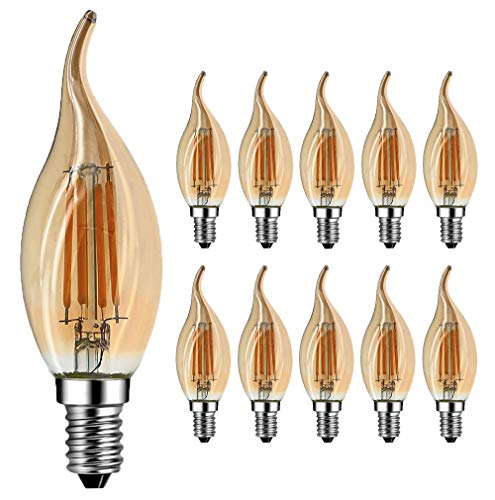 E14 Kerze LED Lampe für Kronleuchter, RANBOO, E14 Glühfaden Retrofit Classic, 4W ersetzt 40 Watt, 400 Lumen, 2700K Warmweiß, Retro Glühbirne Vintage Antike Glühbirne, Glas, nicht dimmbar, 10er Pack von RANBOO