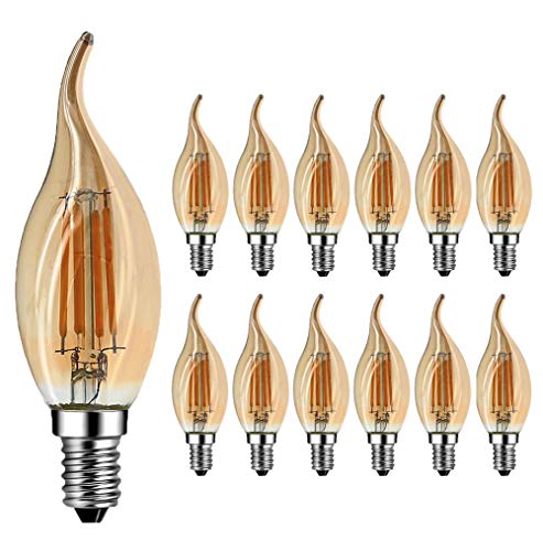 RANBOO E14 Kerze LED Lampe für Kronleuchter, E14 Glühfaden Retrofit Classic, 4W ersetzt 40 Watt, 400 Lumen, 2700K Warmweiß, Retro Glühbirne Vintage Antike Glühbirne, Glas, nicht dimmbar, 12er Pack von RANBOO