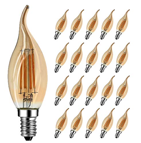 E14 Kerze LED Lampe für Kronleuchter, RANBOO, E14 Glühfaden Retrofit Classic, 4W ersetzt 40 Watt, 400 Lumen, 2700K Warmweiß, Retro Glühbirne Vintage Antike Glühbirne, Glas, nicht dimmbar, 20er Pack von RANBOO
