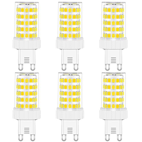 G9 LED Lampe 10W, 800LM, Kaltweiß 6000K, Ersatz 50W-100W G9 Halogenlampe, G9 Sockel, Kein Flackern, Nicht Dimmbar, G9 Glühbirnen für Kronleuchter, Deckenleuchten, Wandleuchten, AC 220-240V, 6er Pack von RANBOO