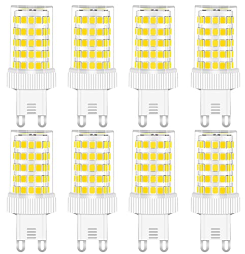 G9 LED Lampe 10W, 800LM, Kaltweiß 6000K, Ersatz 50W-100W G9 Halogenlampe, G9 Sockel, Kein Flackern, Nicht Dimmbar, G9 Glühbirnen für Kronleuchter, Deckenleuchten, Wandleuchten, AC 220-240V, 8er Pack von RANBOO