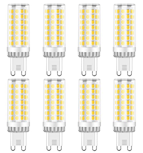 G9 LED Lampe 9W, 750LM, Kaltweiß 6000K, Ersatz 50W-80W G9 Halogenlampe, G9 Sockel, Kein Flackern, Nicht Dimmbar, G9 Glühbirnen für Kronleuchter, Deckenleuchten, Wandleuchten, AC 220-240V, 8er Pack von RANBOO