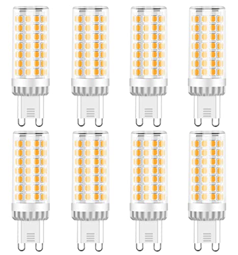 G9 LED Lampe 9W, 750LM, Warmweiß 3000K, Ersatz 50W-80W G9 Halogenlampe, G9 Sockel, Kein Flackern, Nicht Dimmbar, G9 Glühbirnen für Kronleuchter, Deckenleuchten, Wandleuchten, AC 220-240V, 8er Pack von RANBOO