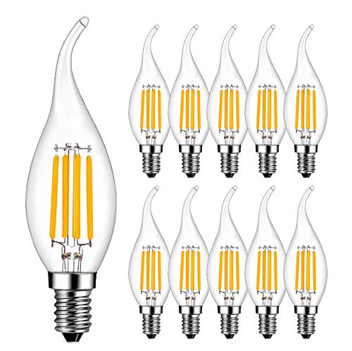 RANBOO E14 Kerze LED Lampe für Kronleuchter, E14 Glühfaden Retrofit Classic, 4W ersetzt 40 Watt, 400 Lumen, 2700K Warmweiß, Filament Fadenlampe, Glas, nicht dimmbar, 10er Pack von RANBOO