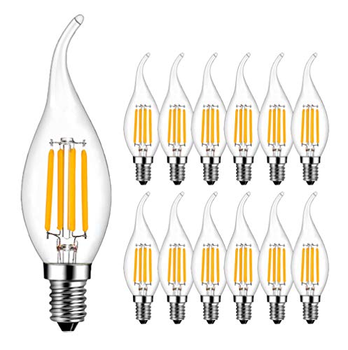 RANBOO E14 Kerze LED Lampe für Kronleuchter, E14 Glühfaden Retrofit Classic, 4W ersetzt 40 Watt, 400 Lumen, 2700K Warmweiß, Filament Fadenlampe, Glas, nicht dimmbar, 12er Pack von RANBOO
