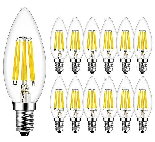 RANBOO E14 LED Kerzenbirnen für Kronleuchter 6W ersetzt 60W 600 LM Kaltweiß 6500K E14 Glühfaden Retrofit Classic Filament Fadenlampe LED Kerzenlampen LED Kerzenleuchten Nicht Dimmbar 12er Pack von RANBOO