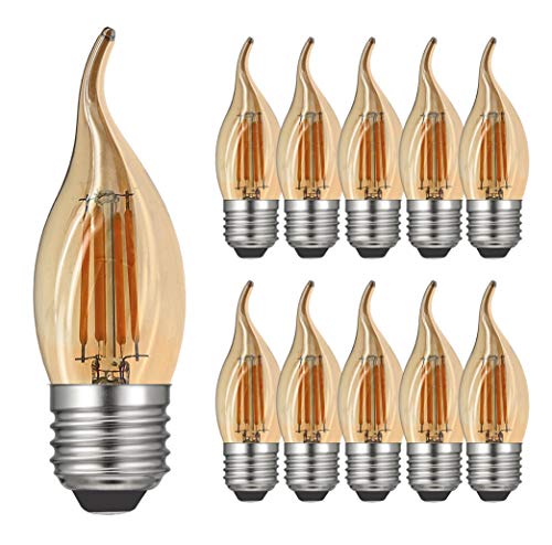 RANBOO Glühbirne Kerze E27 Vintage 4W / ersetzt 40W Halogenlampen / 400 Lumen/Warmweiß 2700K / 220-240V AC/Leuchtmittel E27 Kerzenform/Nicht Dimmbar/Amber Glas / 10er-Pack von RANBOO