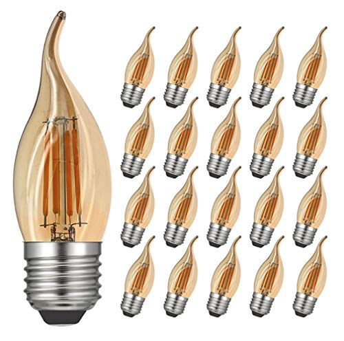 RANBOO Glühbirne Kerze E27 Vintage 4W / ersetzt 40W Halogenlampen / 400 Lumen/Warmweiß 2700K / 220-240V AC/Leuchtmittel E27 Kerzenform/Nicht Dimmbar/Amber Glas / 20er-Pack von RANBOO