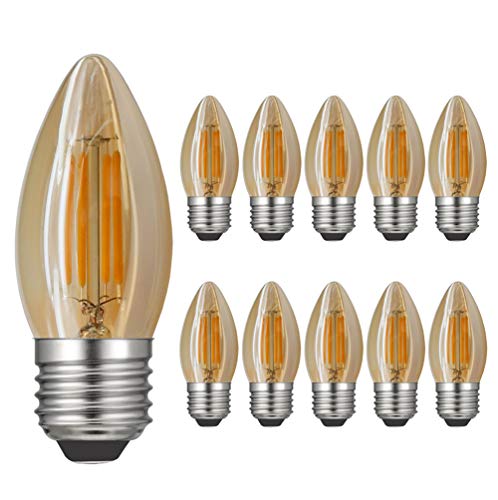 RANBOO Glühbirne Kerze E27 Vintage 4W / ersetzt 40W Halogenlampen / 400 Lumen/Warmweiß 2700K / 220-240V AC / E27 LED Kerzenbirnen/Nicht Dimmbar/Amber Glas / 10er-Pack von RANBOO
