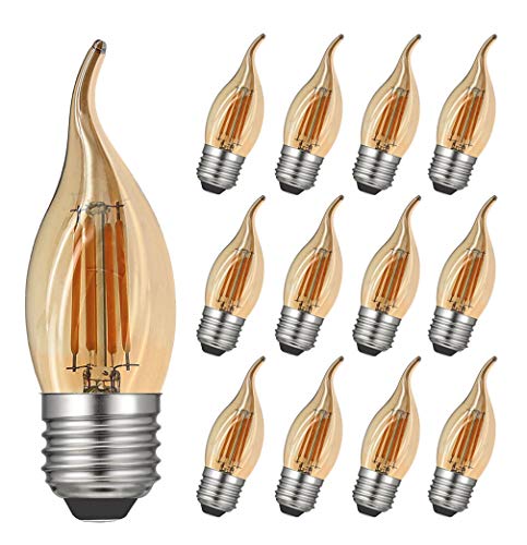 RANBOO Glühbirne Kerze E27 Vintage 4W / ersetzt 40W Halogenlampen / 400 Lumen/Warmweiß 2700K / 220-240V AC/Leuchtmittel E27 Kerzenform/Nicht Dimmbar/Amber Glas / 12er-Pack von RANBOO