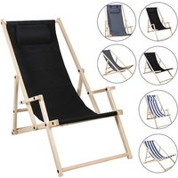 Tolletour - Liegestuhl Relaxliege Sonnenstuhl 120kg Chair Liege Gemühtlicher Klappbar Holz schwarz Mit Handläufen - schwarz von TOLLETOUR