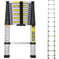 Randaco 3.8M Teleskopleiter Aluminium Mehrzweckleiter Fingerklemmschutz Auszeihleiter Klappbar Aluminiumleiter Antirutsch bis 150 KG von RANDACO