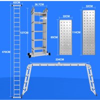 Randaco 6 in 1 Leiter Mehrzweckleiter Alu Gelenkleiter Klappleiter 470cm Multifunktionsleiter Aluleiter Mit Plattform Bis 150KG 4 X 4 Stufen Silber von RANDACO