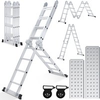 Aluminium Multifunktionsleiter 4x4 470cm bis 150kg belastbar Verstellbar, Gelenkleiter Klappleiter Stehleiter Aluleiter mit Sicherheitsschlössern & von VINGO