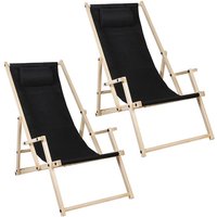 Liegestuhl Relaxliege Sonnenstuhl 120kg Chair Liege Gemühtlicher Klappbar Holz schwarz Mit Handläufen 2 Stück - Hengda von HENGDA