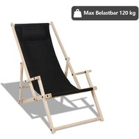 Liegestuhl Chair Liege Klappbar Holz mit Armauflagen Campingstuhl klappliege schwarz Mit Handläufen 2 Stück - schwarz - Swanew von SWANEW