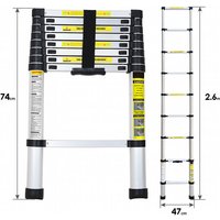 Randaco Teleskopleiter Alu 2.6m Stehleiter Mehrzweckleiter Alu Anlegeleiter Multifunktionsleiter Ausziehleiter von RANDACO