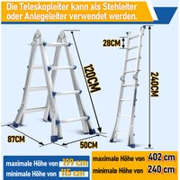 Randaco Teleskopleiter Alu Leichtgewicht 4x4 Ebene Silber multifunktion Multifunktionsleiter Mehrzweckleiter Ausziehbare aus Hochwertigem Aluminium von RANDACO